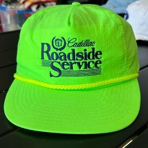 Vintage Cadillac Roadside Service Neon Green trucker hat Velcro strap